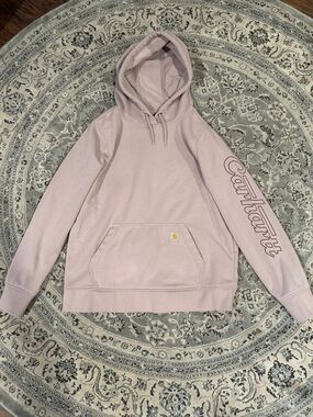 Carhartt Women's Pale Pink Pullover Hoodie with Sleeve Script